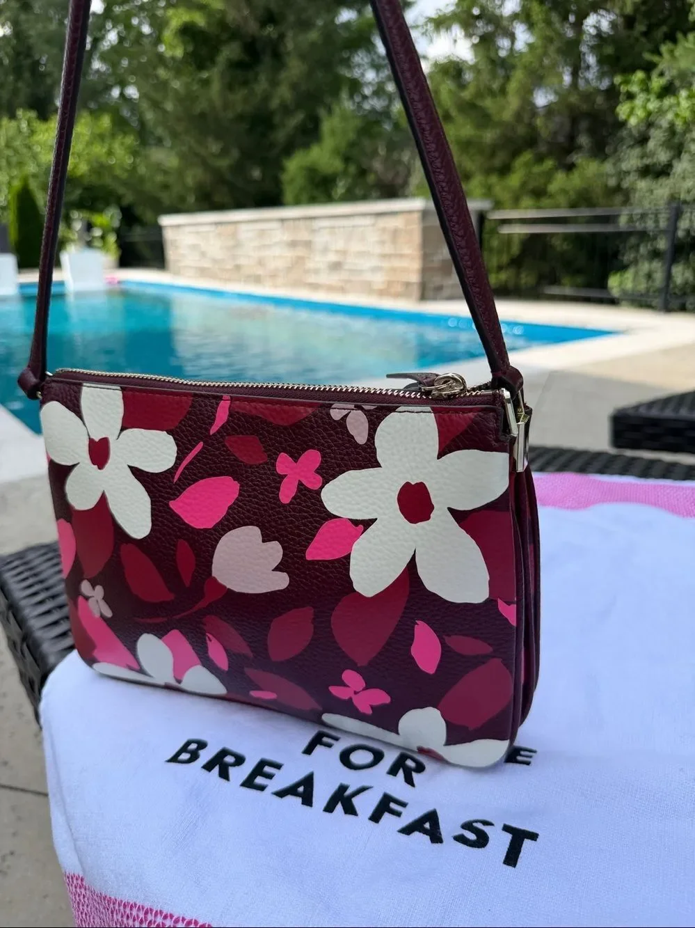 Kate Spade Floral Crossbody Purse Pink Burgundy Leather Like New